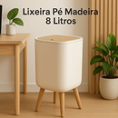 Lixeira De Plástico 9/8 Litros Branca Com Pés De Bambu Com Tampa Click De Pressão Cozinha Banheiro