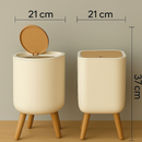 Lixeira De Plástico 9/8 Litros Branca Com Pés De Bambu Com Tampa Click De Pressão Cozinha Banheiro