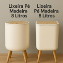 Lixeira De Plástico 9/8 Litros Branca Com Pés De Bambu Com Tampa Click De Pressão Cozinha Banheiro