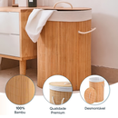 Cesto De Roupas Bambu Redondo Banheiro Lavanderia