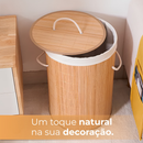 Cesto De Roupas Bambu Redondo Banheiro Lavanderia